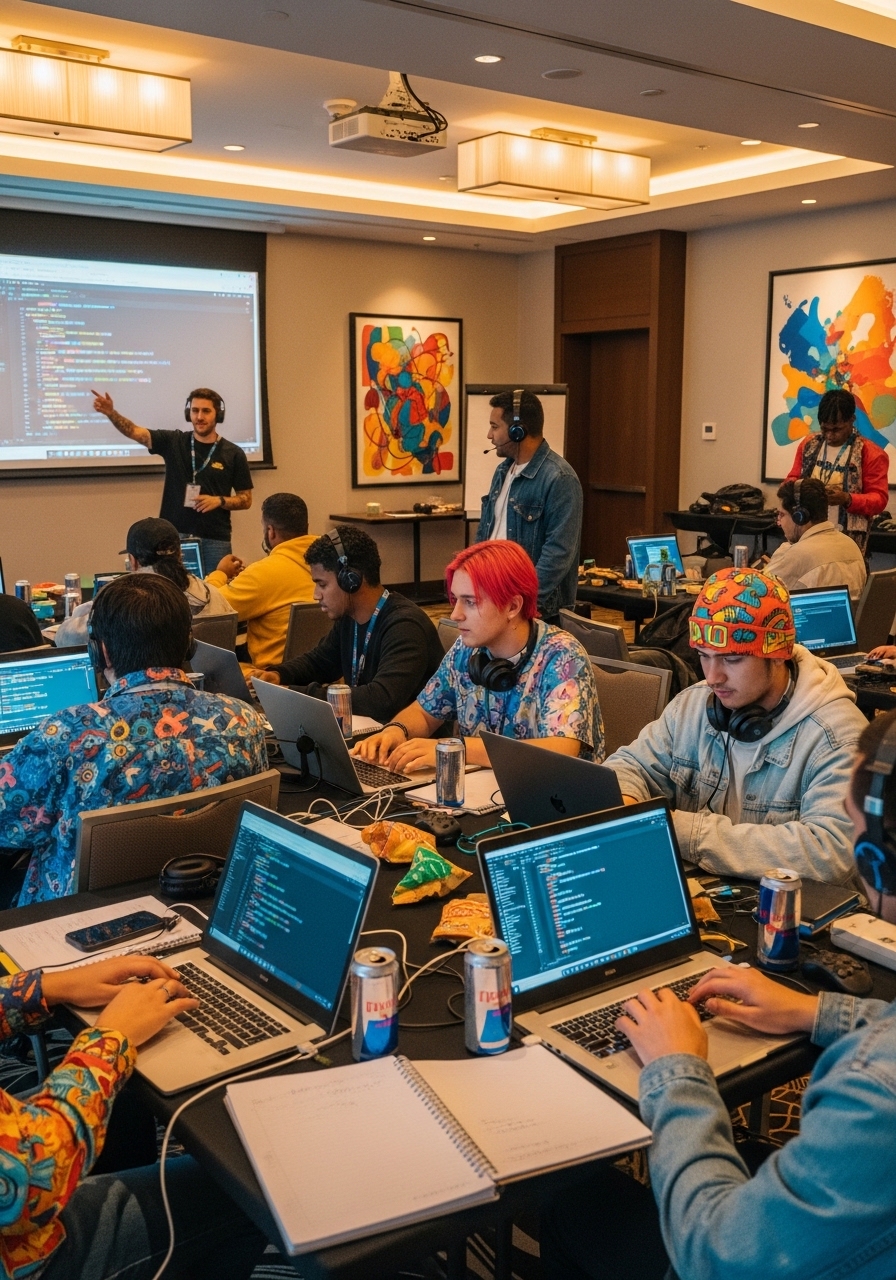 Creators and gaming founders collaborating during a Vegas Bleisr build week