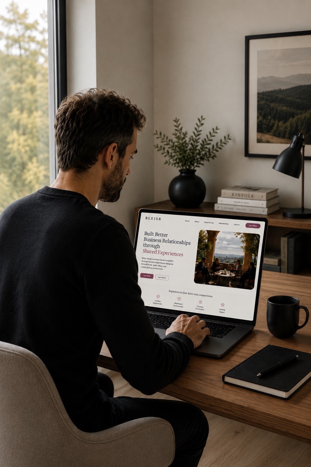 Professional booking a Bleisr experience on a laptop